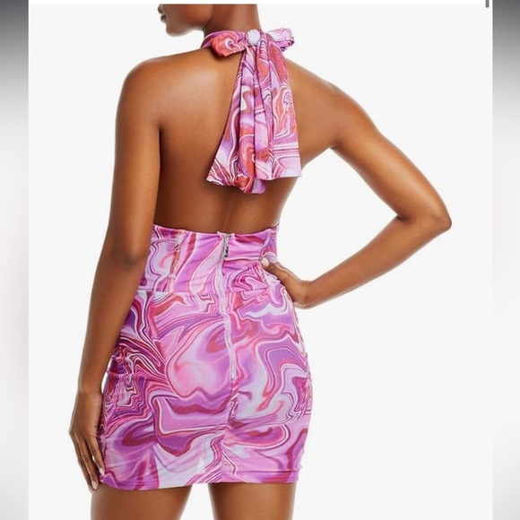 Bardot Pink Swirl crisscross top tie in the back Mini Dress size xl - Picture 3 of 11